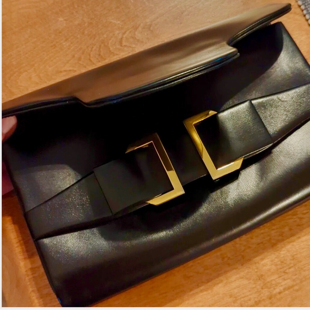 Vintage Italian Black Leather Clutch with RODO Dust Bag